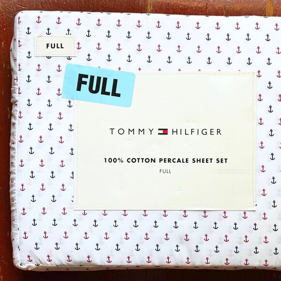 TOMMY HILFIGER Nautical Anchors Full Size Sheet Set 100% crisp cotton percale - Picture 1 of 6